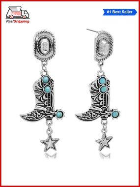 ✨ Western Cowgirl Boots Earrings Texas Spur Dangle Drop Rodeo Boho Fancy Dress